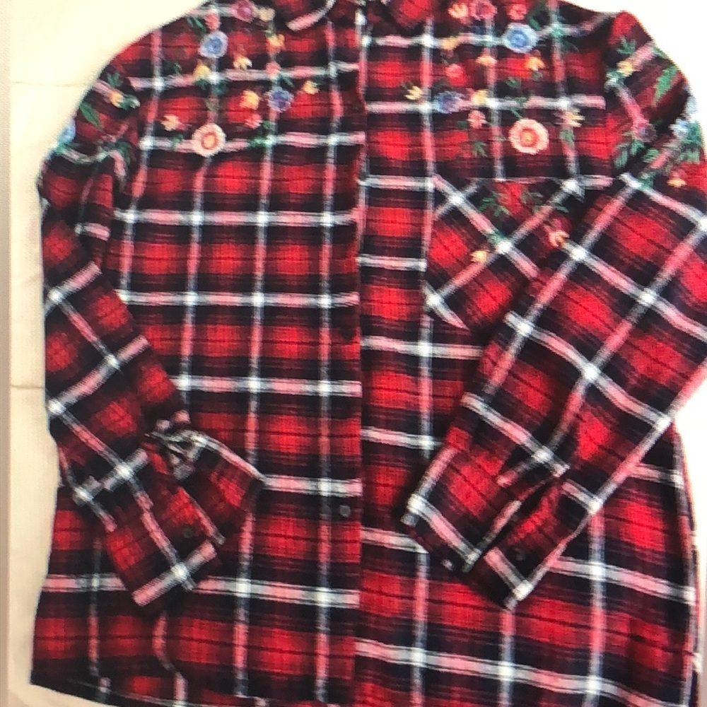 Embroidered Plaid Flannel Shirt – Floral Boho Button Down